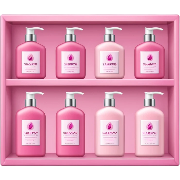 products on a shelf, there are Shampoo bottle, color tube, and conditioner on a pink shelf, the products are luxury brand-labeled and have nice packaging emoji
