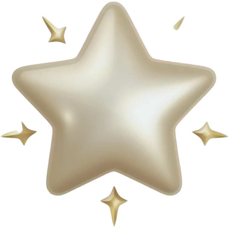 A charming emoji of a soft glowing star with pearl shimmer effect, surrounded by tiny gold sparkles and pink stardust, dreamy and luminous, ivory and champagne gold color palette, beauty brand vibe emoji