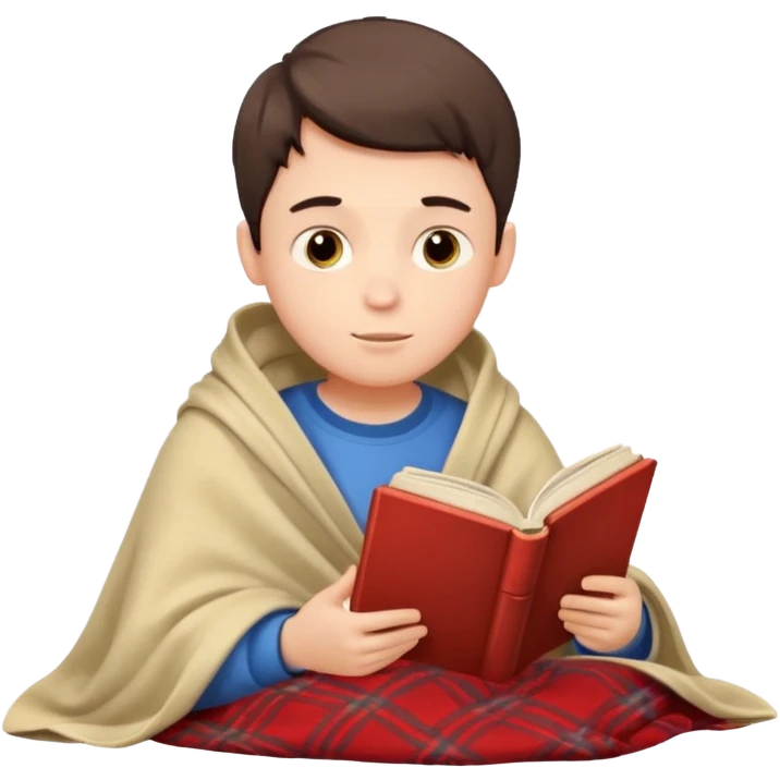 Boy reading a book under a blanket emoji