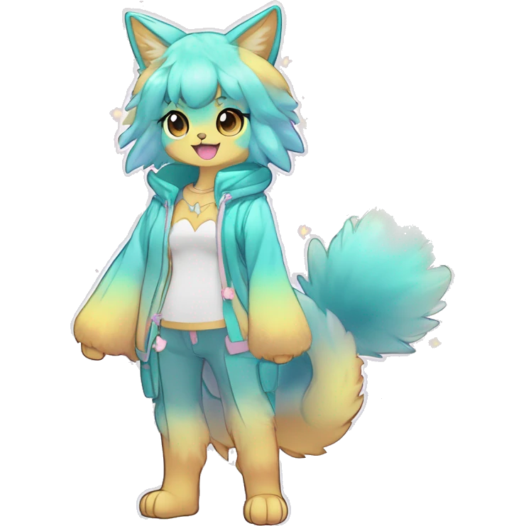 Anthro Cute Gorgeous Petite Shiny Colorful Pastel Glitter Sparkle Stars Gradient Anime Chibi Animal-Fakémon-Pokémon-Hybrid Fur Sona Aesthetic Trending Style Full Body emoji