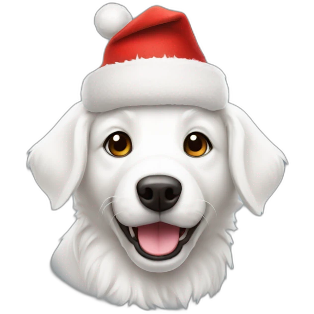 furry happy white dog with christmas hat emoji