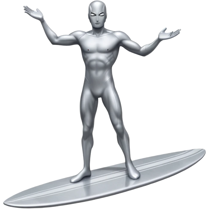 silver surfer standing on his board, arms crossed emoji