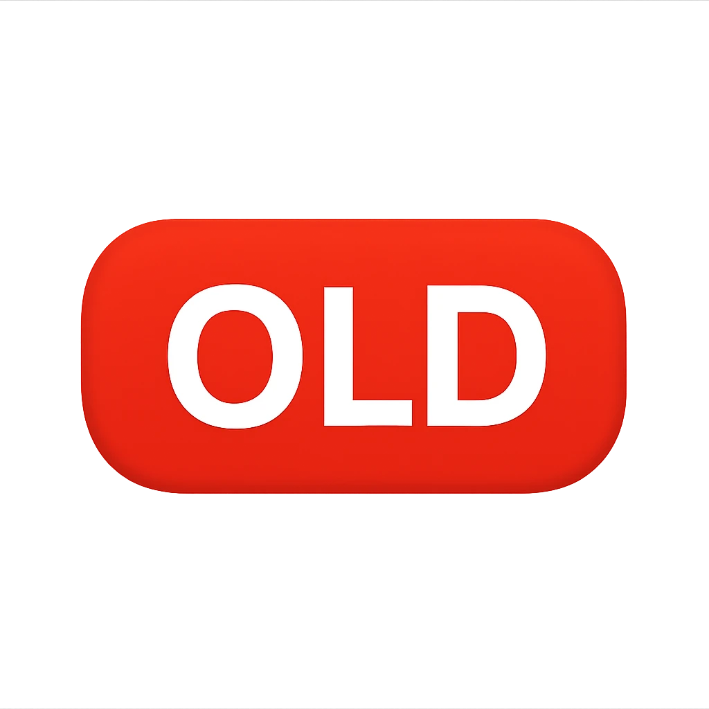 button with the word 'Old', all caps, white text on red background, iOS emoji style emoji