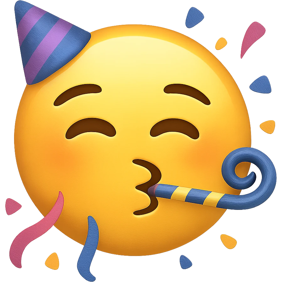 face with party streamer emoji, digital illustration, no background emoji
