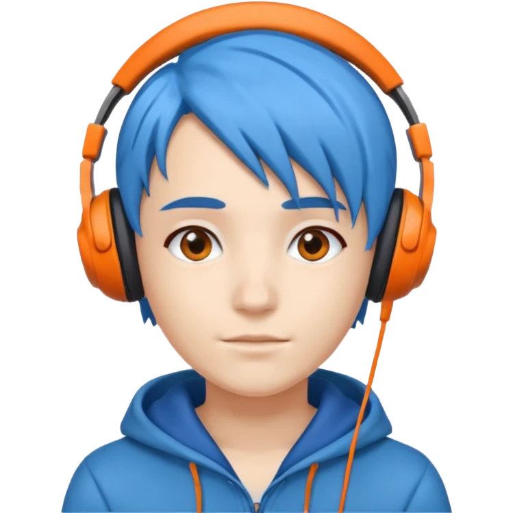 blue haired orangeheadphone wearing emoji