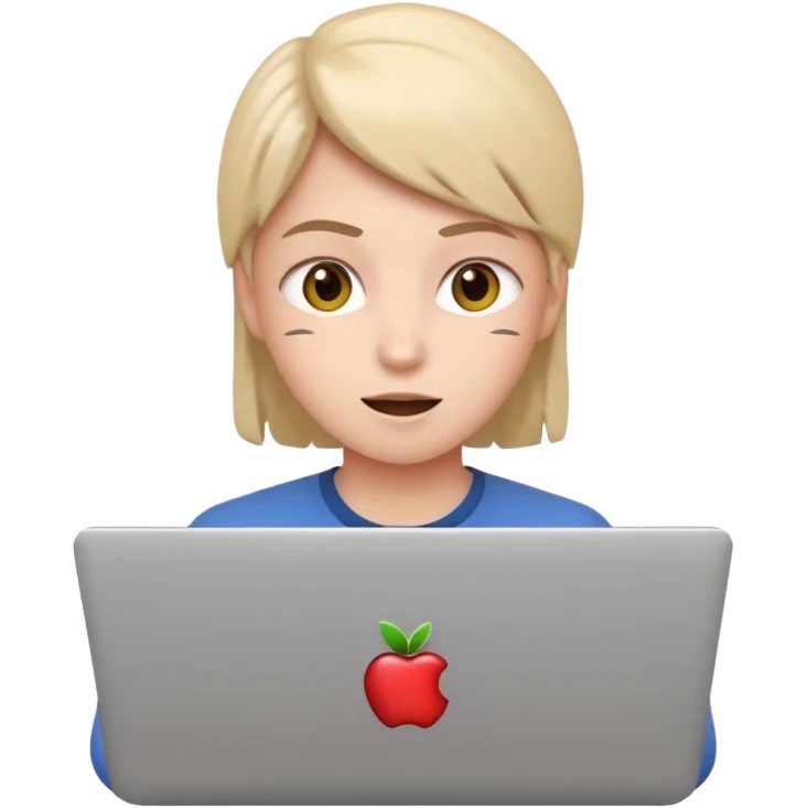 crazy student with laptop, wild expression, apple style emoji emoji