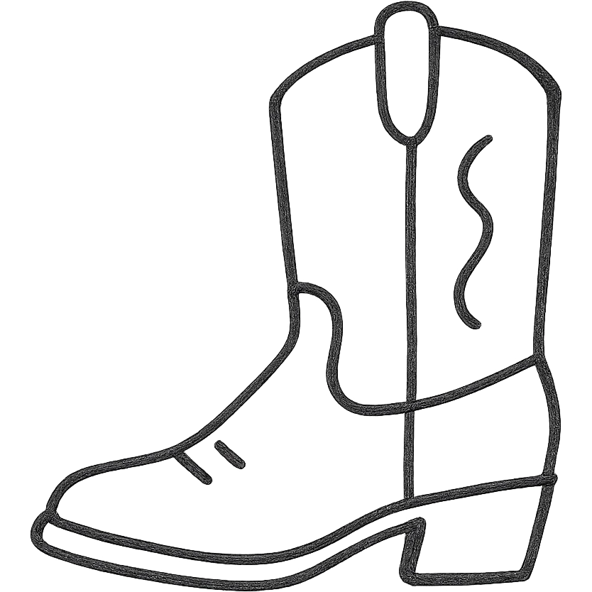 cowboy boot, hand drawn outline icon style, no fill, sketchy lines emoji