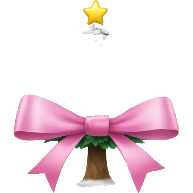 Christmas tree with snow on it, and a pink bow emoji