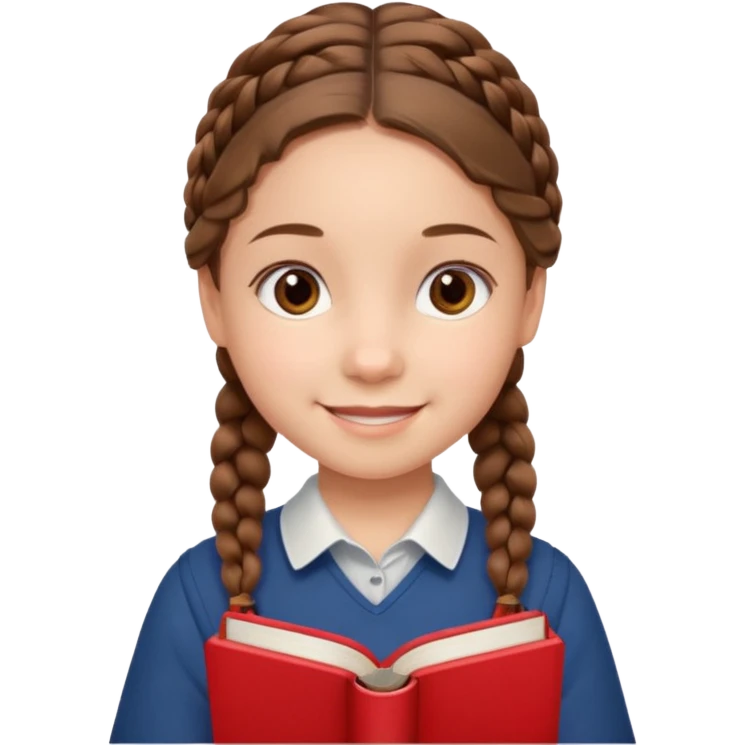 brown braid hair girl kid, student, red book emoji