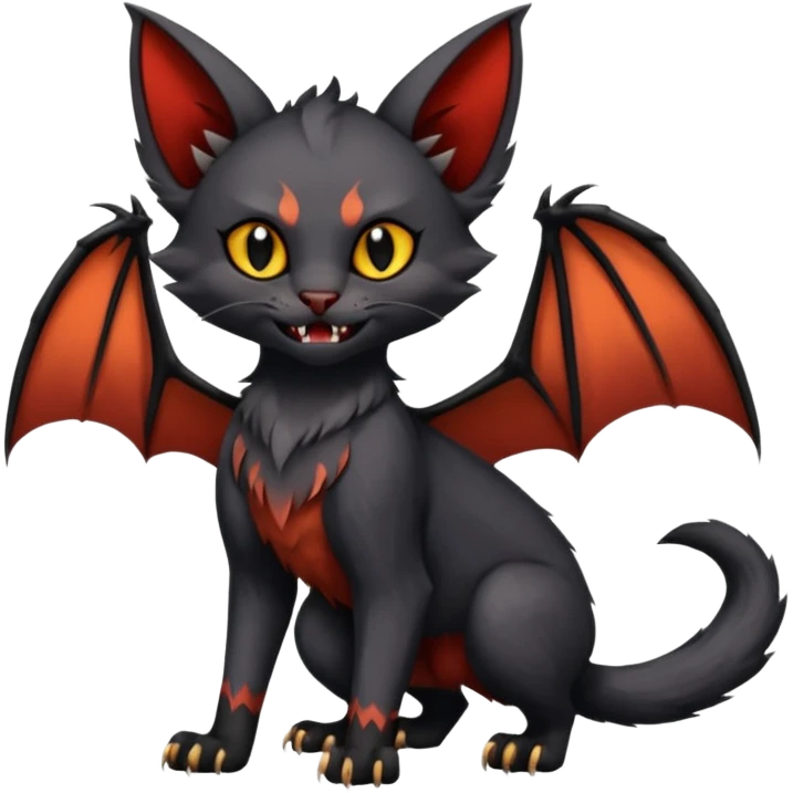 Dark Vampiric Black Lykoi-Caracal-Bat-Litten-Torracat-Noibat-Hybrid (Full body) emoji