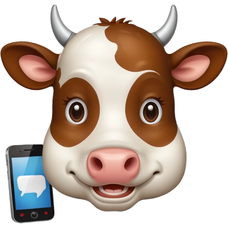 cartoon cow's head with cell phone emoji