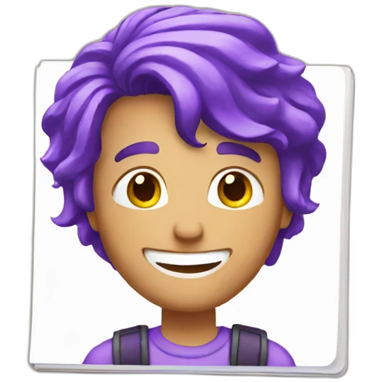 guy with purple hair smiling while taking note emoji