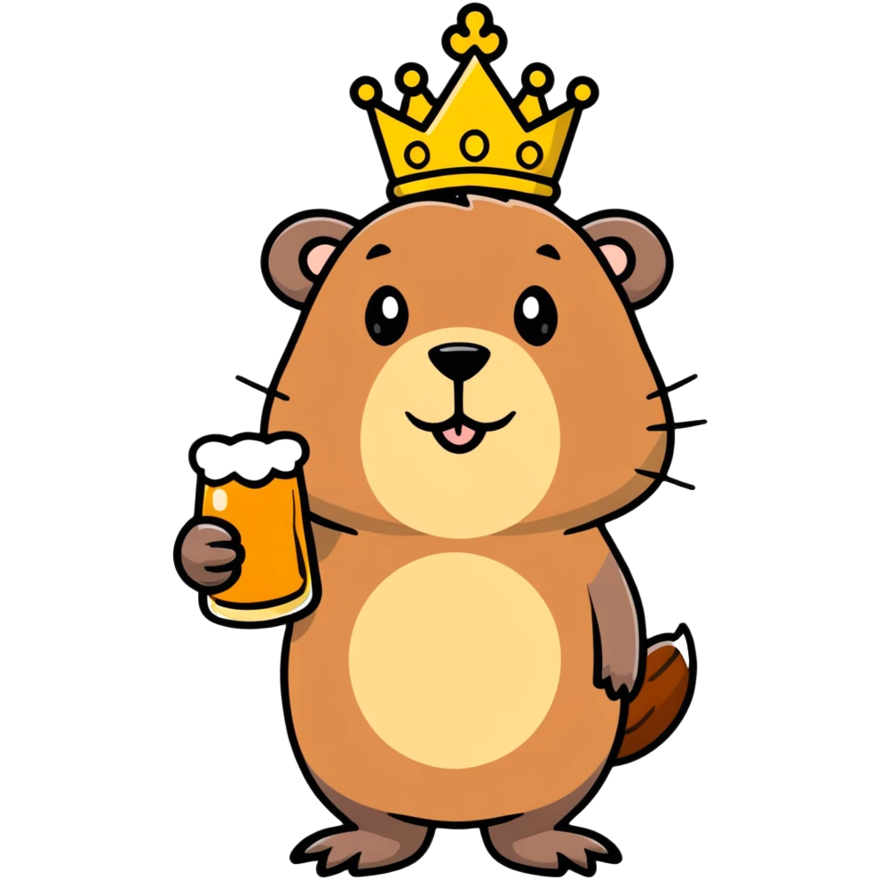 beaver with a crown on her head and a glass of beer in her hands emoji