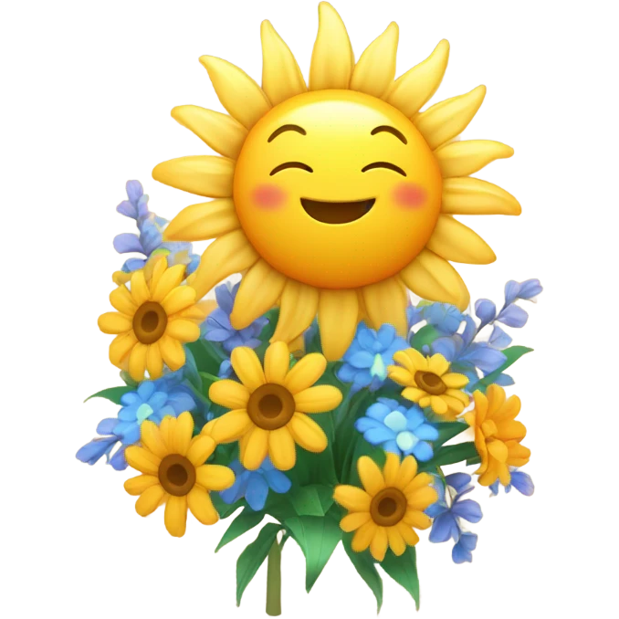 A sun holding flowers and having a good time emoji