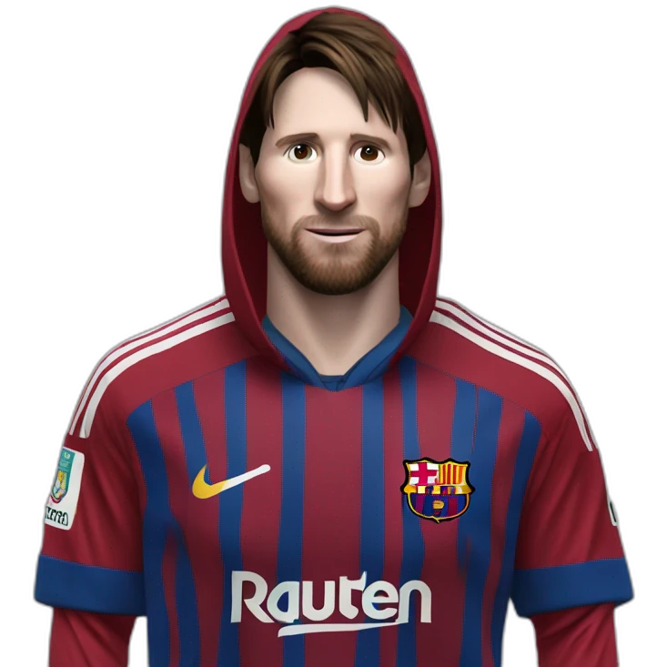Messi habillé en noir avec une cagoule emoji