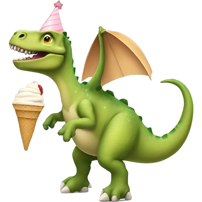 Skating dinosaur wearing a tutu and eating ice cream emoji