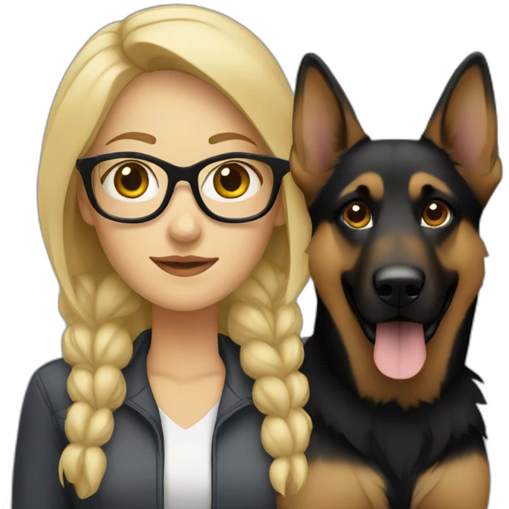 blonde woman wearing glasses with german shepherd emoji