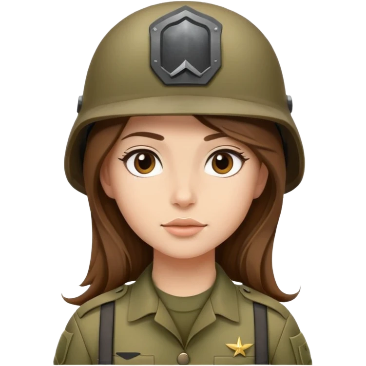 Soldier girl long brown hair army helmet emoji