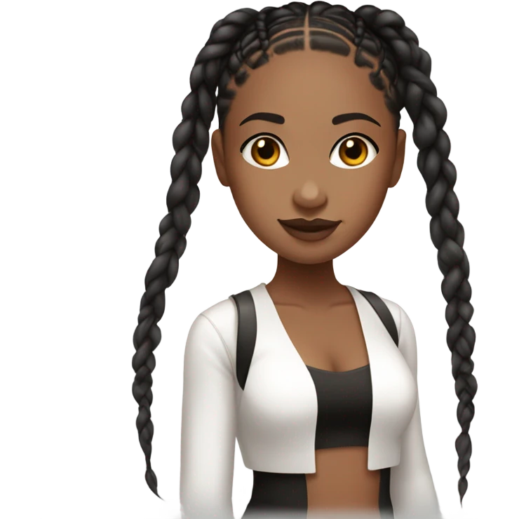 brown skin girl  with black boxed braids, clear lipgloss and white top. emoji