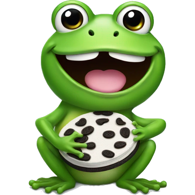 cute frog holding an oreo cookie smiling emoji