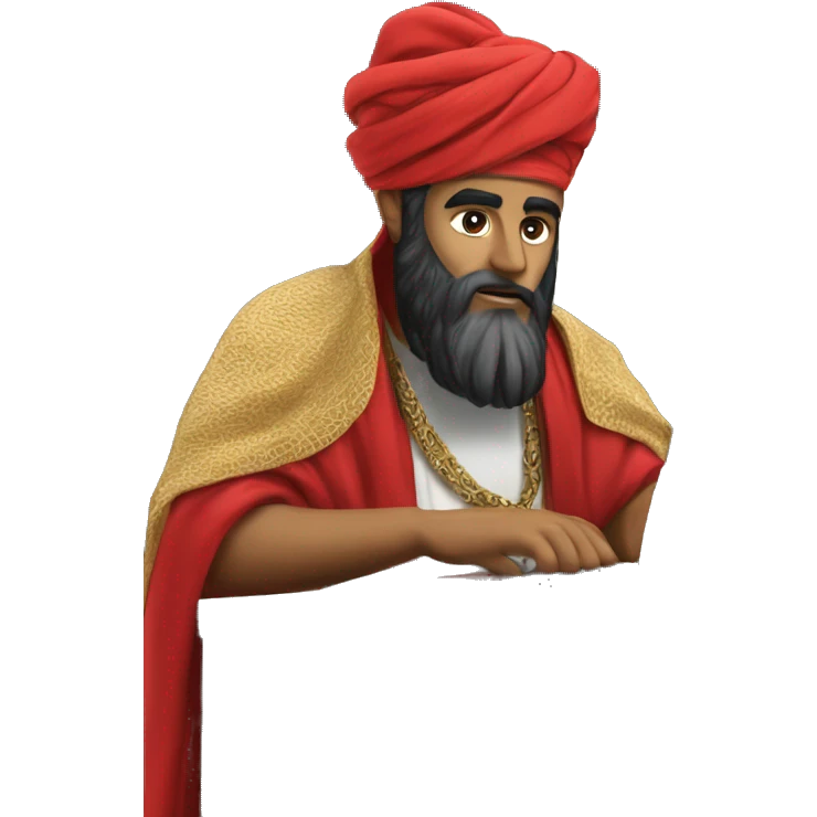 A caliph with turban and red clothes writing in a laptop emoji