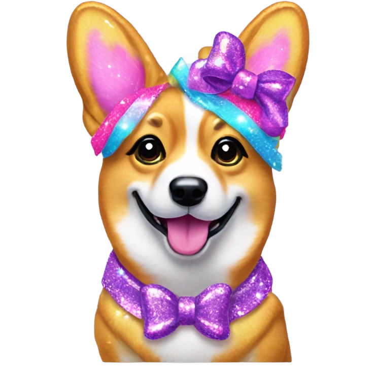 Lisa frank glitter corgi with bows on head emoji