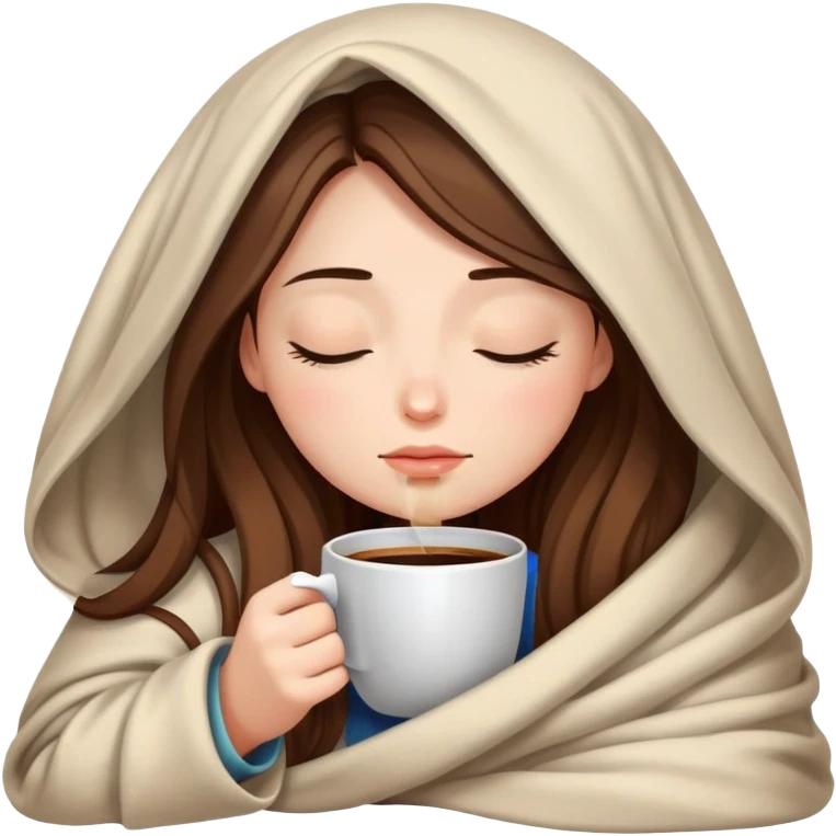 girl inside a blanket sipping coffee eyes closed emoji