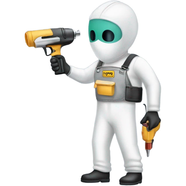 Guy in a paint suit using a spay gun to paint a car emoji