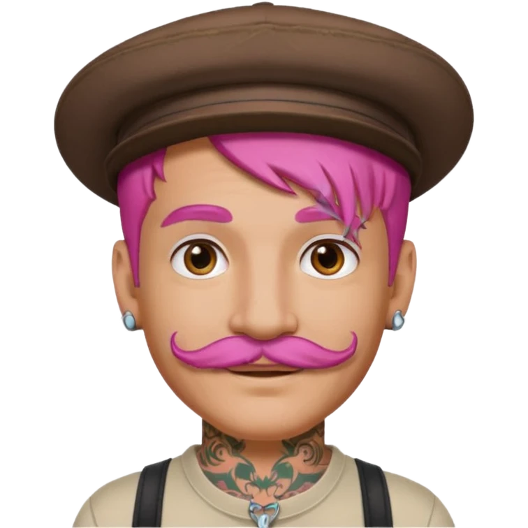 pink haired man and face tattoos and hat and mustache emoji