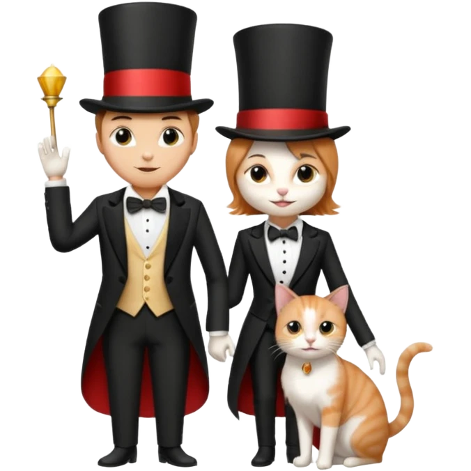 magician couple and their pet cat emoji