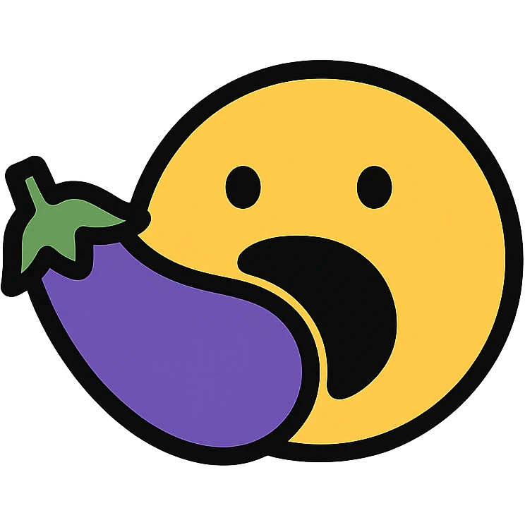 face eating an aubergine (eggplant) icon with color outlines emoji