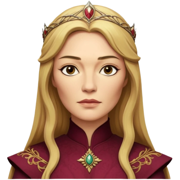 Cinematic Realistic Cersei Lannister Portrait, depicted with lifelike skin texture, subtle rosy undertones, and soft natural lighting that enhances the gentle contours of her face. Her intricately detailed golden blonde hair is elegantly styled , emoji