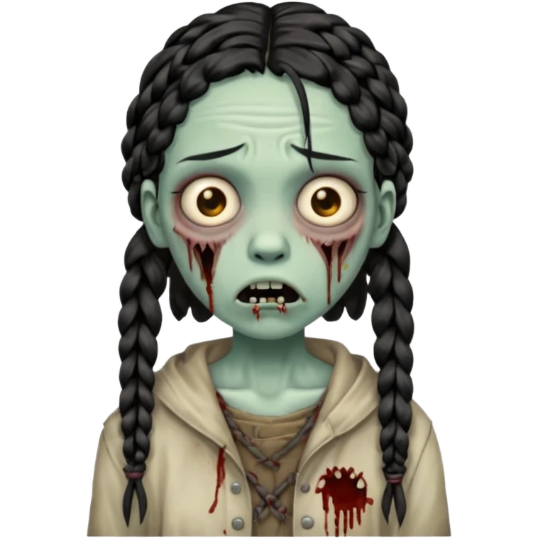make a zombie with a droopy mouth girl with black knotless braids  emoji