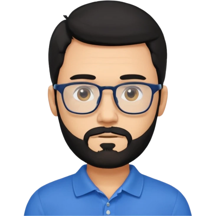 A tanned bearded man with black hair wearing glasses and a blue polo emoji