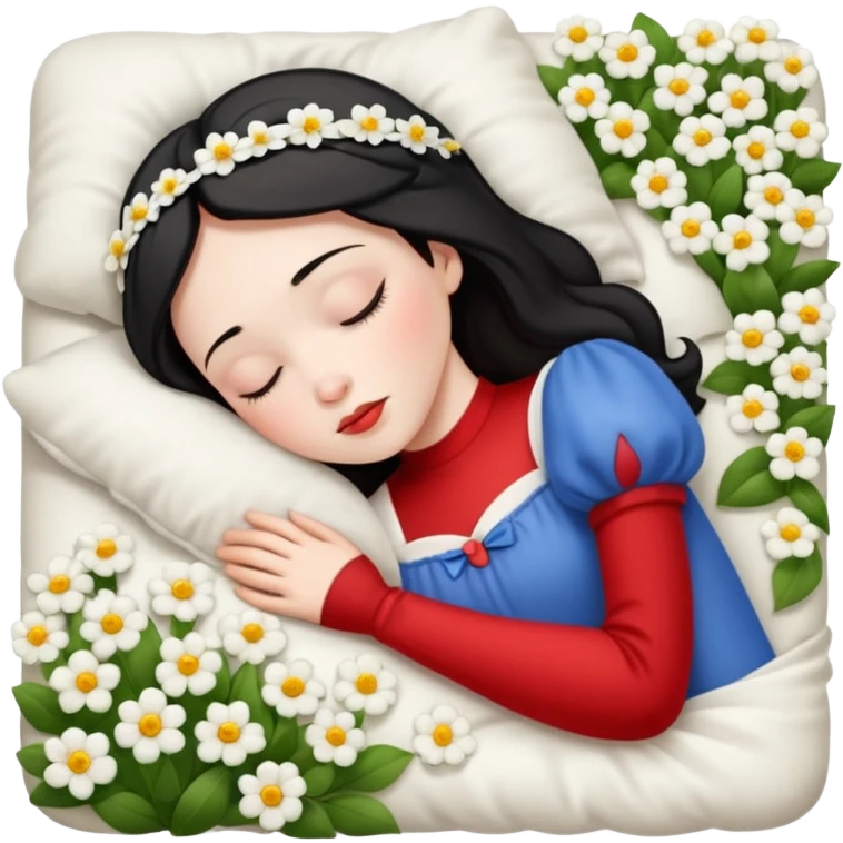 snow white sleeping in a bed full of flowers top view emoji