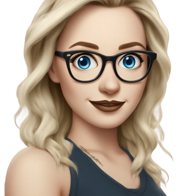 Hyper Realistic Balayage pale beautiful tattooed woman with glasses and blue eyes happy  emoji