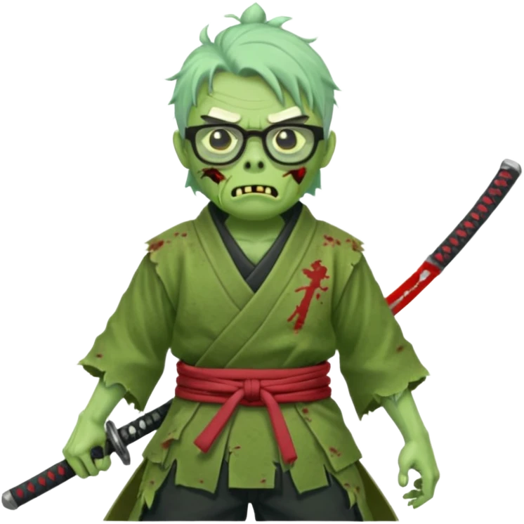 green zombie  samurai with glasses emoji