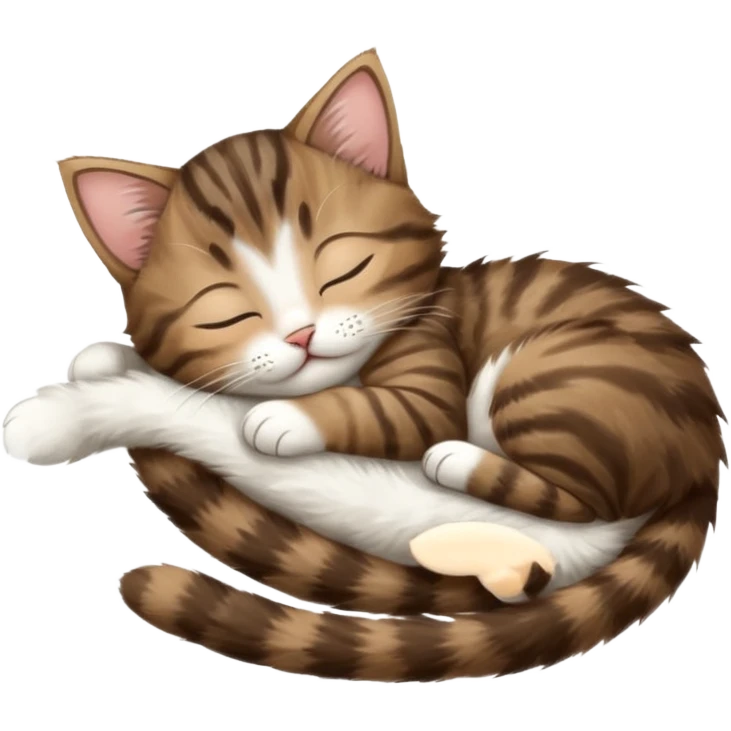 dark brown tabby and white kitten sleeping whilst in funny positions stretched out and  upside down emoji