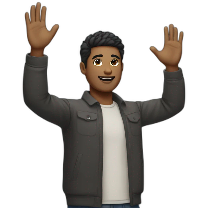 White black hair Man raising hands emoji