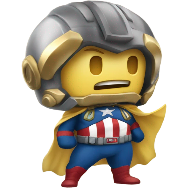 super herói similar ao capitão américa, mas com referência a "desconto", tendo o símbolo dourado do cifrão de dinheiro no peito emoji