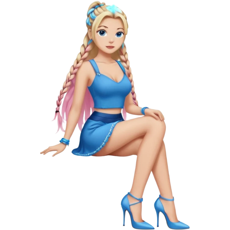 Long lash Beauty with blonde balayage and pink highlights long hair half braids with blue eyes wear Heels and a sexy Outfit sit emoji