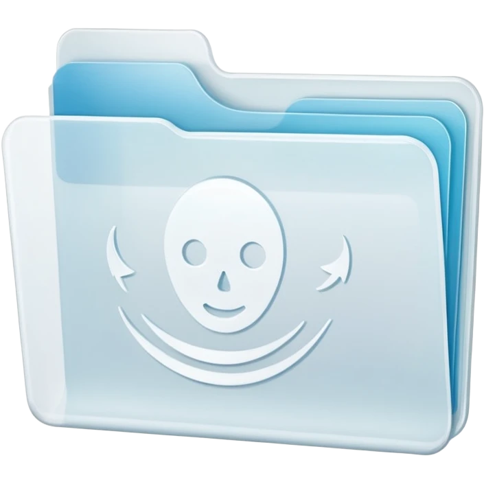 A simple icon of a transparent white plastic folder, minimal and clean, with rounded corners, subtle translucency, soft shading, and a small self-care, skincare, routine documents symbol on the front emoji