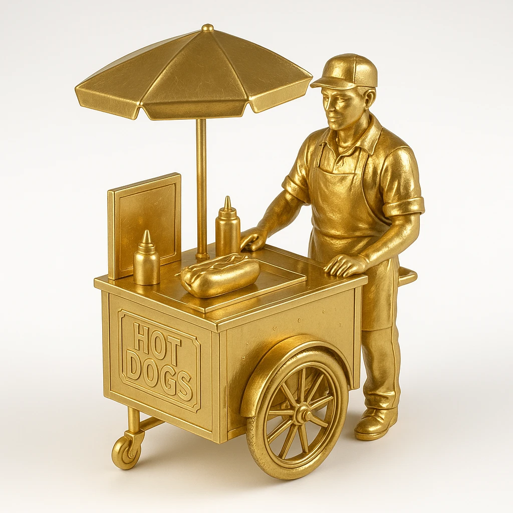hotdog seller in New York with cart emoji