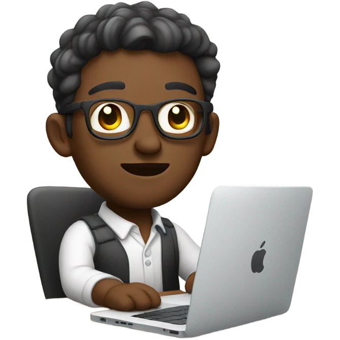 white skin product designer sitting with macbook emoji