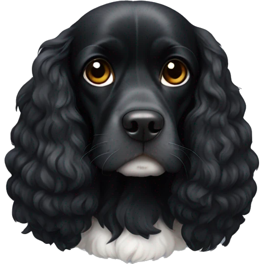 completely black small king spaniel with black fur on his whole face and white fur on chest emoji