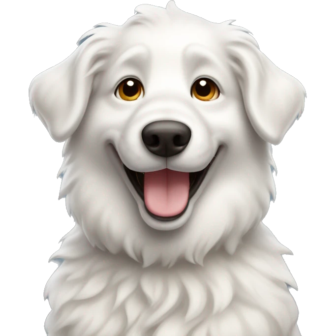 a white swiss sheperd dog with a smile and is waving with its paw emoji