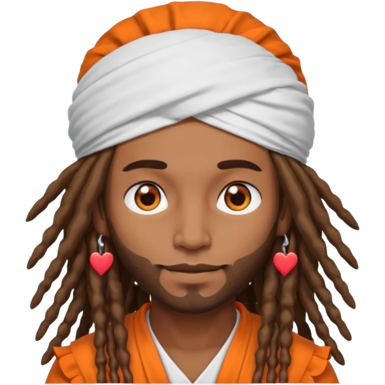 Brownskin man with long dreadlocks orange shirt add white ruffled turban with heart eyes emoji