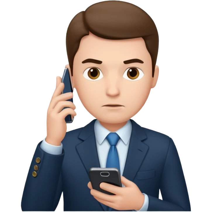 bussiness man using phone, looking to it emoji
