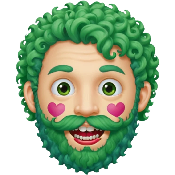 very colorful puffy green curly haired man just beard  no mustache made out of candy wearing teeth-braces and excessive face tattoos just face  emoji