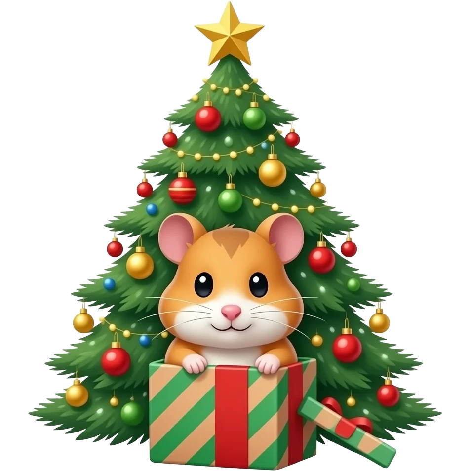 2008 Christmas gift box with the hamster in to the Christmas gift box under the Christmas tree emoji